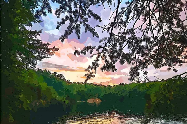 Захватывающая живопись для воды рядом с деревом — стоковое фото
