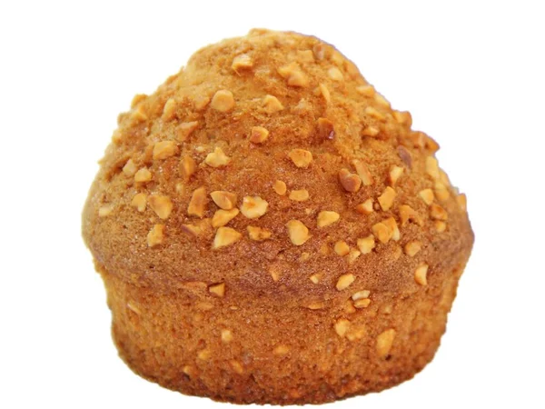 Sluiten van een muffin met noten geïsoleerd op witte achtergrond — Stockfoto