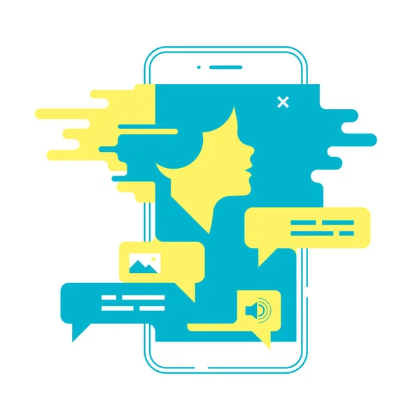 聊天的概念 在智能手机上与 Chatbot 聊天的人 矢量插图 — 图库矢量图片