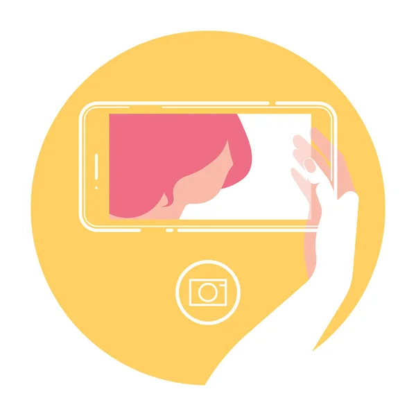 Fêmea Fazer Selfie Mão Smartphone Ilustração Plana — Vetor de Stock