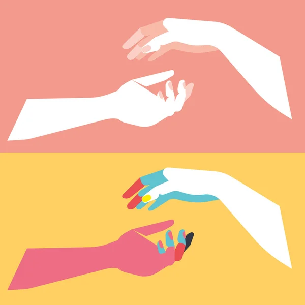 套两个人的手 对比色 平面插图 — 图库矢量图片