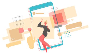 hareket eden aygıt, selfie, düz illüstrasyon sosyal medya