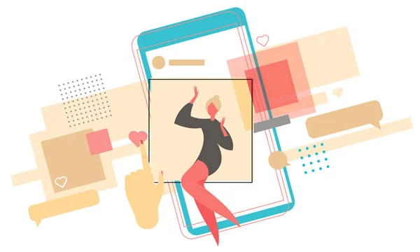 Redes Sociales Dispositivo Móvil Selfie Ilustración Plana — Vector de stock