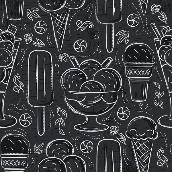 Seamless Patterns Ice Cream Grunge Blackboard — Stock Vector