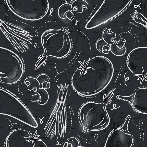 Seamless Patterns Vegetable Grunge Blackboard Tomato Onions Pepper — Stock Vector