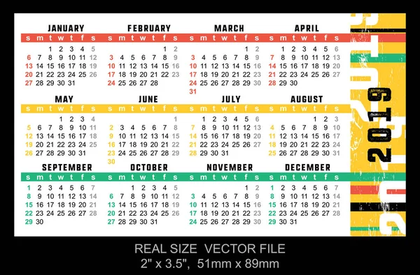 Pocket Calendar 2019 Start Sunday Vector — Stock Vector