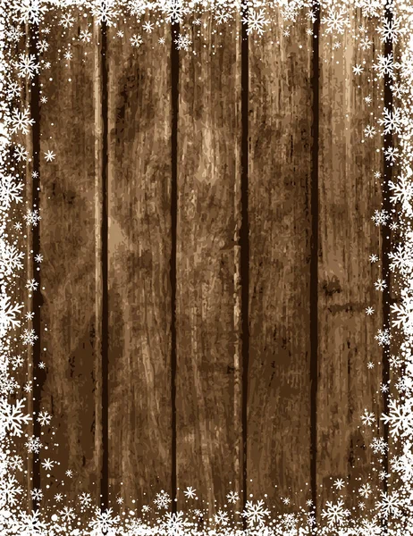 Деревянный Коричневый Рождественский Фон Снежинками Звездами Векторная Иллюстрация — стоковый вектор
