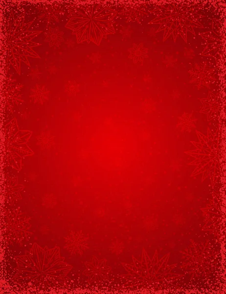 Kırmızı Noel Zemin Çerçeve Kar Taneleri Yıldız Vektör Çizim Ile — Stok Vektör