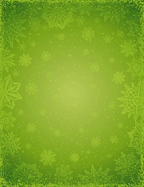 Sfondo Verde Natale Con Cornice Fiocchi Neve Stelle Vettore — Vettoriale Stock