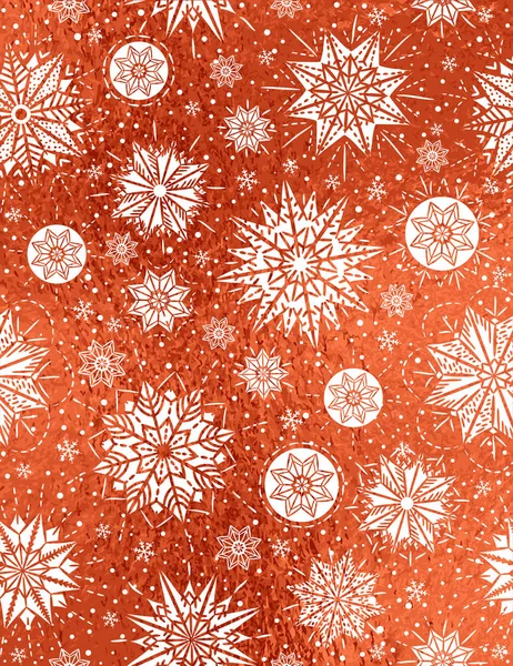 Fond Noël Rouge Brillant Avec Flocons Neige Blancs Étoiles Illustration — Image vectorielle