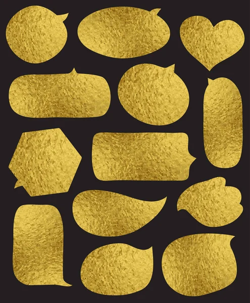 一套金色光泽的标签和气泡超过黑色背景 — 图库矢量图片