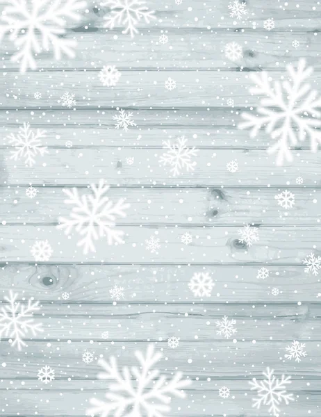 Деревянный Рождественский Фон Размытыми Белыми Снежинками Вектор — стоковый вектор