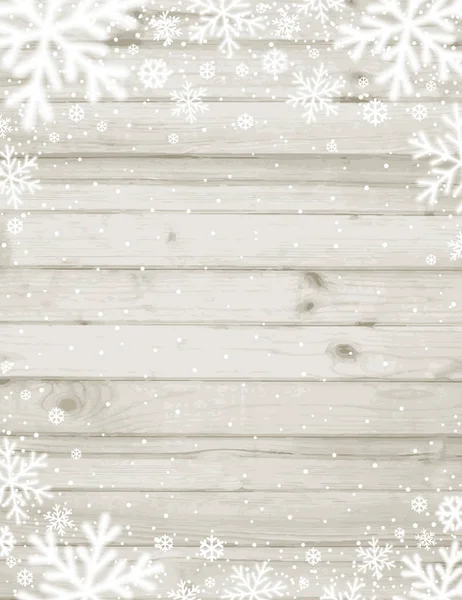 Деревянный Рождественский Фон Размытыми Белыми Снежинками Вектор — стоковый вектор