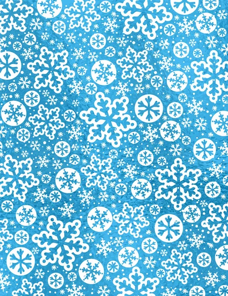 Fondo Azul Brillante Navidad Con Copos Nieve Blancos Estrellas Ilustración — Vector de stock