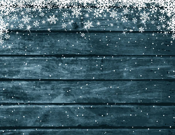 Ξύλινα Μπλε Χριστουγεννιάτικο Φόντο Λευκά Νιφάδες Χιονιού Εικονογράφηση Διάνυσμα — Διανυσματικό Αρχείο