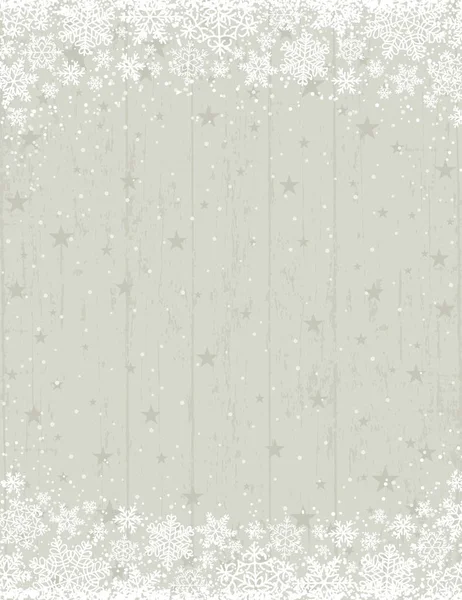 Ξύλινα Γκρι Φόντο Χριστούγεννα Πλαίσιο Λευκό Νιφάδες Χιονιού Εικονογράφηση Διάνυσμα — Διανυσματικό Αρχείο