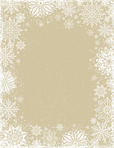 Boże Narodzenie Beżowe Ramki Białe Płatki Śniegu Gwiazd Ilustracji Wektorowych — Wektor stockowy