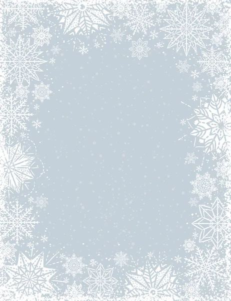 Szare Tło Boże Narodzenie Ramki Białe Płatki Śniegu Gwiazd Ilustracji — Wektor stockowy