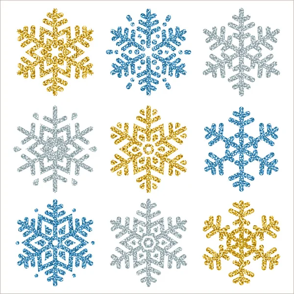 Farbige Glitzernde Schneeflocken Auf Weißem Hintergrund Vektor Illustration — Stockvektor