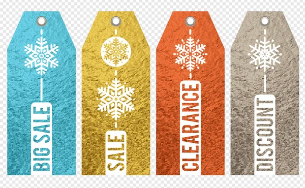 Zestaw Złoty Kolor Błyszczące Etykiety Płatka Śniegu Boże Narodzenie Nad — Wektor stockowy