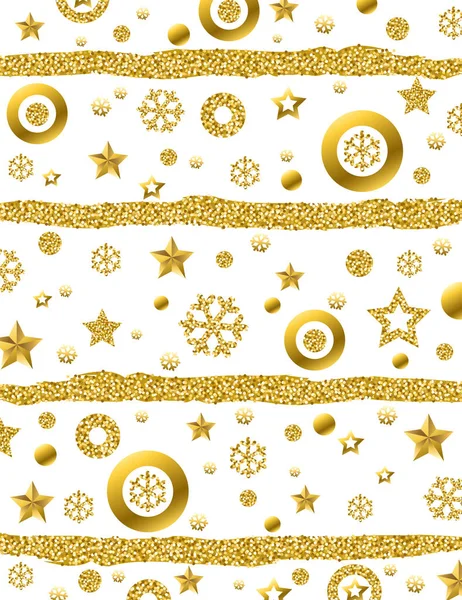 Weihnachten Hintergrund Mit Goldenen Glitzernden Schneeflocken Sternen Und Pinseln Vektorillustration — Stockvektor