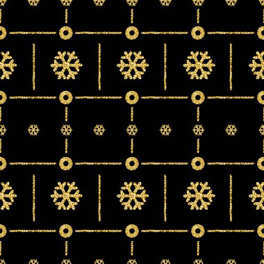 Siyah altın ışıltılı kar taneleri, vektör çizim ile Noel desen arka plan