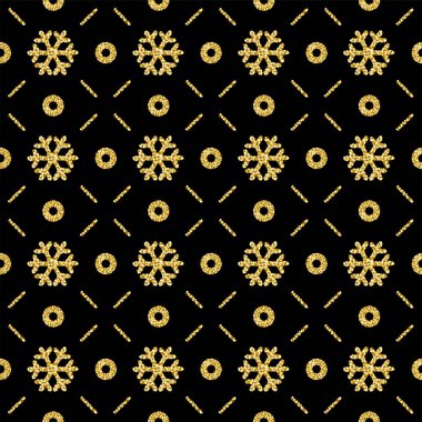 Siyah altın ışıltılı kar taneleri, vektör çizim ile Noel desen arka plan