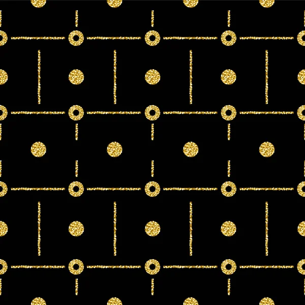 Schwarzer Musterhintergrund Mit Goldenen Glitzernden Kreisen Vektorillustration — Stockvektor
