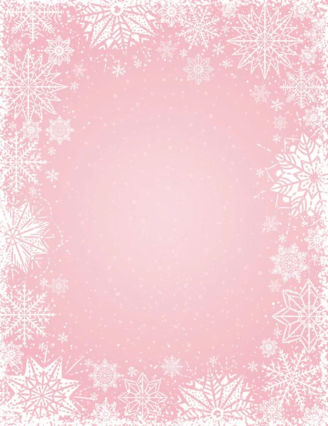 Różowy Tło Boże Narodzenie Ramki Białe Płatki Śniegu Gwiazd Ilustracji — Wektor stockowy