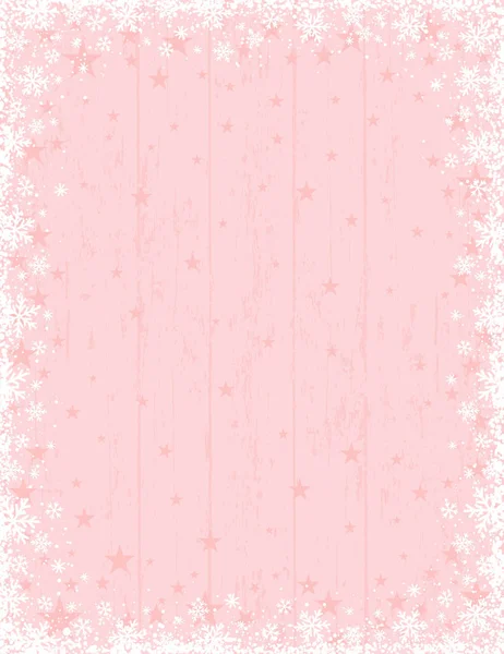 Fondo Navidad Rosa Madera Con Marco Copos Nieve Blancos Ilustración — Archivo Imágenes Vectoriales