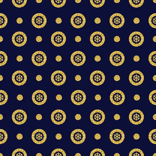 Blau Weihnachten Muster Hintergrund Mit Goldenen Glitzernden Schneeflocken Vektor Illustration — Stockvektor