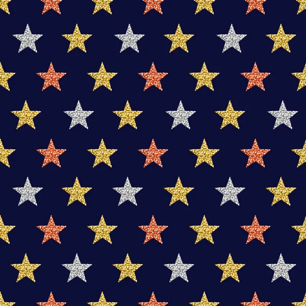 Blue Pattern Background Golden Glittering Stars Vector Illustration — Stock Vector