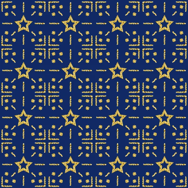 Blauer Musterhintergrund Mit Goldenen Glitzernden Sternen Vektorillustration — Stockvektor
