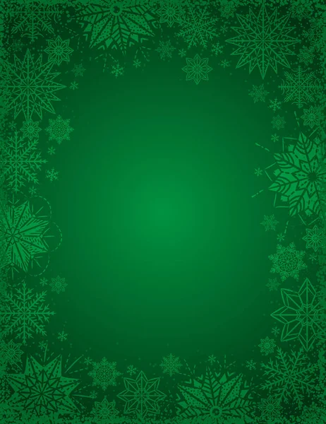 Fondo Navidad Verde Con Marco Copos Nieve Estrellas Ilustración Vectorial — Vector de stock