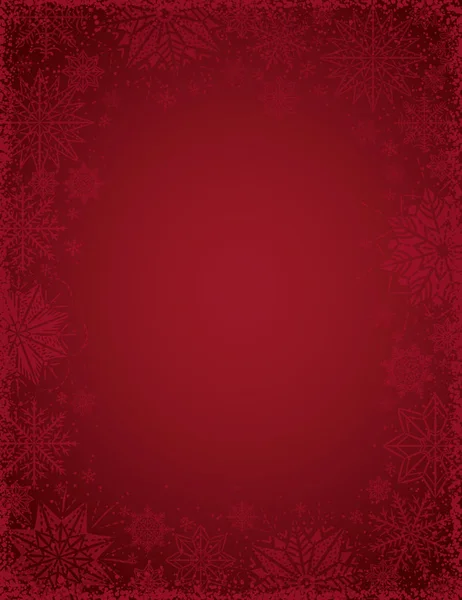 Fond Rouge Noël Avec Cadre Flocons Neige Étoiles Illustration Vectorielle — Image vectorielle