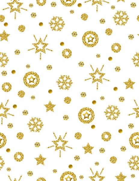 Sfondo Modello Natale Con Fiocchi Neve Scintillanti Oro Stelle Illustrazione — Vettoriale Stock