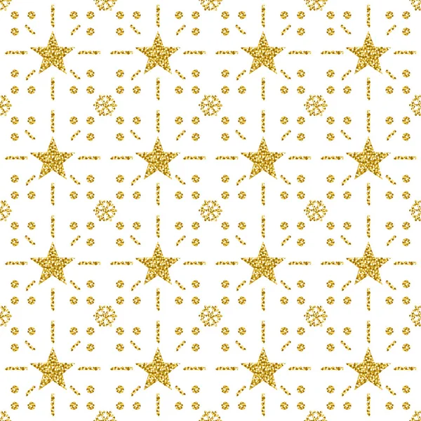 Christmas Pattern Background Golden Glittering Snowflakes Stars Vector Illustration — Stock Vector