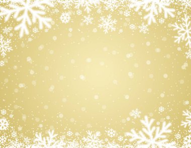 Sarı Noel arka plan beyaz bulanık kar taneleri, vektör çizim ile