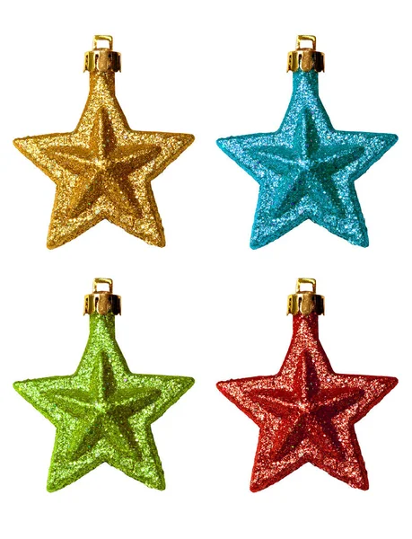 Shiny Golden Stars Toy Christmas Tree Isolated White Background Included — Stock Photo, Image