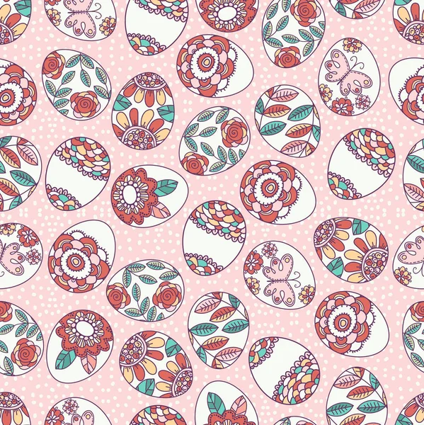 Patrón Rosa Sin Costuras Con Huevos Pascua Color Flores Mariposa — Archivo Imágenes Vectoriales