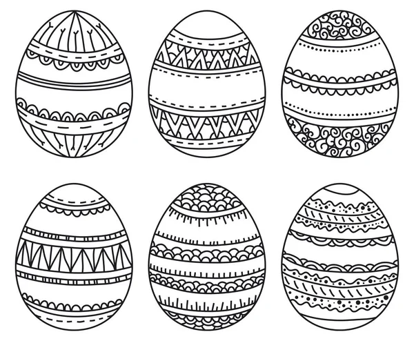 Vector Set Easter Eggs Geometric Pattern Coloring Book Hand Drawn — Stock Vector