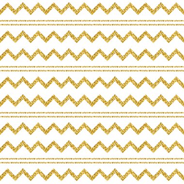 Altın ışıltılı zikzak desen. Altın Seamless modeli. Geometrik tekrarlanabilir tasarım. Kumaş, duvar kağıdı, web arka plan, tebrik kartı için kullanılabilir, rezervasyon hurda, vektör.