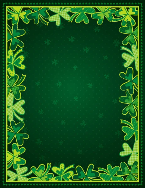 Grüner Patrick 's Day Hintergrund mit Rahmen aus grünen Kleeblättern. patrick 's day holiday design. kann für Tapeten, Web, Schrottbuchung, Vektorillustration verwendet werden. — Stockvektor