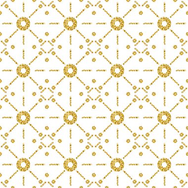 Altın ışıltılı daireler ile Seamless modeli. Altın Seamless modeli. Tekrarlanabilir tasarım. Kumaş, hurda rezervasyon, duvar kağıdı, web arka plan, davet, poster, vektör için kullanılabilir