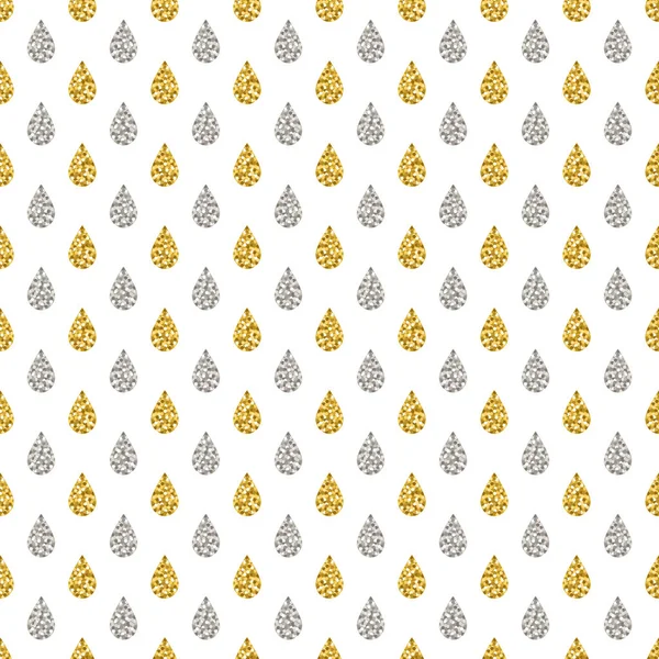 Seamless pattern with golden and silver glittering drops. Gold Seamless pattern. Repeatable design. Can be used for fabric, scrap booking, wallpaper, web background, invitation, poster, vector — Stock Vector