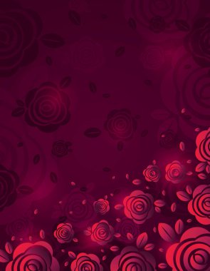 Ateşli rose, vektör çizim ile pembe arka plan. Sevgililer günü tasarım kırmızı çiçekli. Tebrik kartı, hurda rezervasyon, duvar kağıdı, web arka plan, davet, vektör için kullanılabilir
