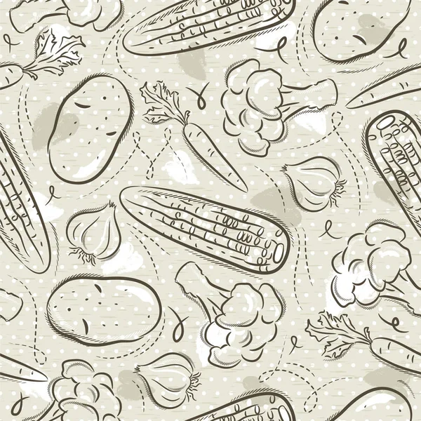 Beige Seamless Patterns with vegetable, broccoli, corn and potato. Ideal for printing onto fabric and paper or scrap booking, vector. — Stock Vector