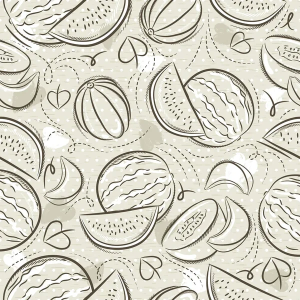 Beige Seamless Patterns con melone e anguria su sfondo grunge. Ideale per la stampa su carta e tessuto o prenotazione di rottami, vettore . — Vettoriale Stock