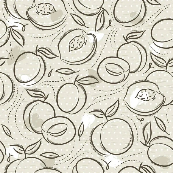 米色无缝图案与杏，李子和桃子在格鲁格背景。非常适合打印到织物和纸张或废料预订，矢量. — 图库矢量图片