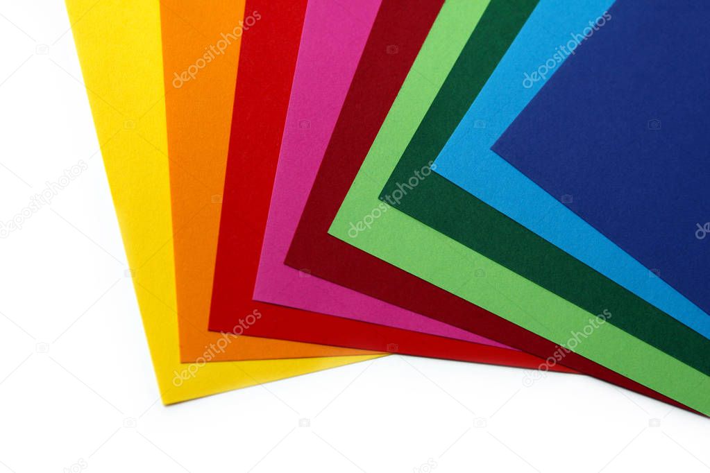 Geometric composition of several bright color sheets of paper. Suitable background for your design, presentation, brochure, web, banner, catalog, poster, book, magazine 